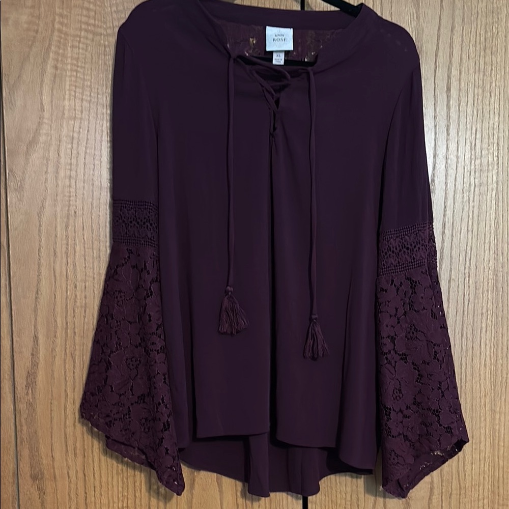 Knox Rose Purple Bell Sleeve Tie Front Blouse